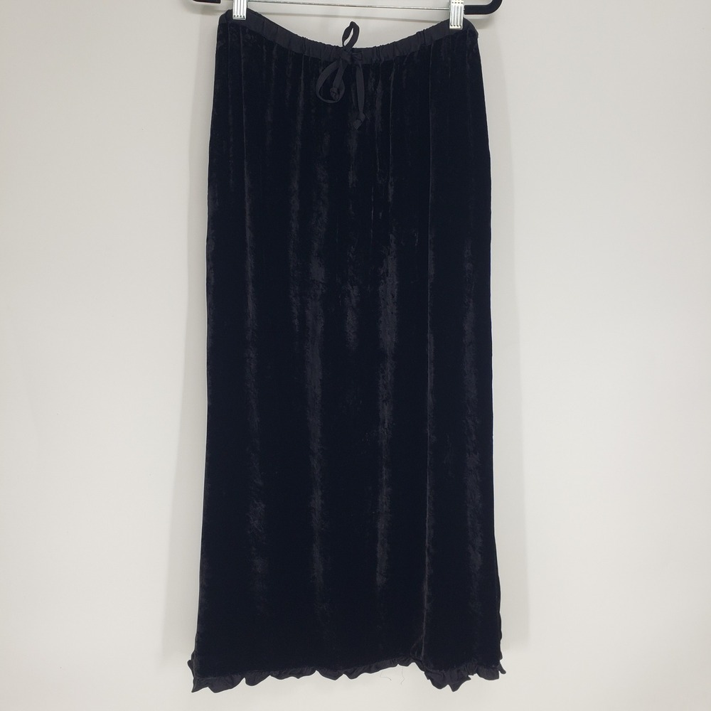 J Jill Black Velvet Ruffle Hem Maxi Skirt Women Size M Holiday Festive Gothic
